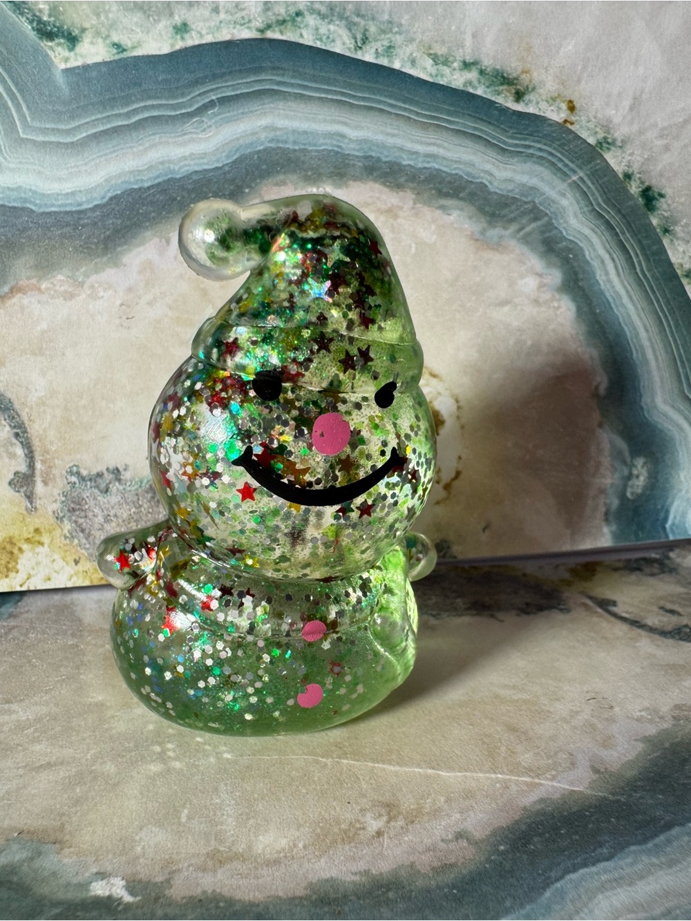 Sparkling Green Glitter Squeeze Toy - Cute Smiley Character